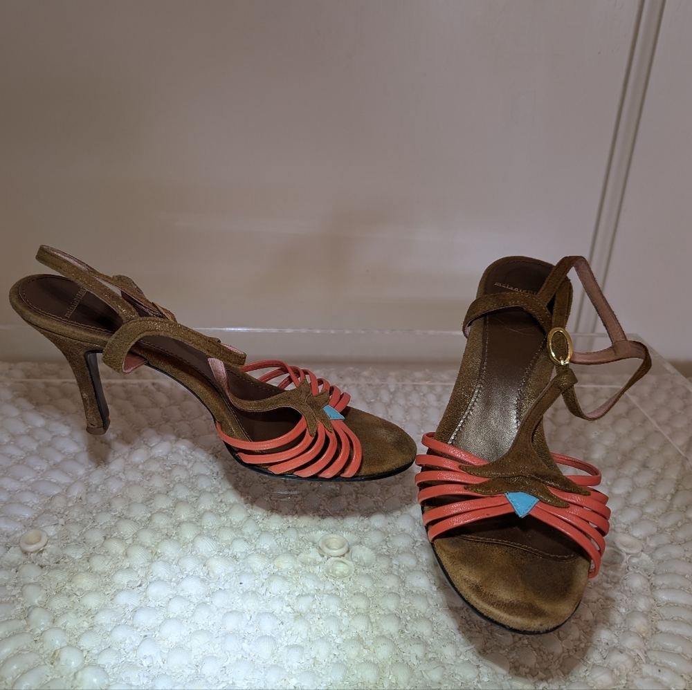 Melanie Vizon Brown and Coral Strappy Heels - Size 8.5